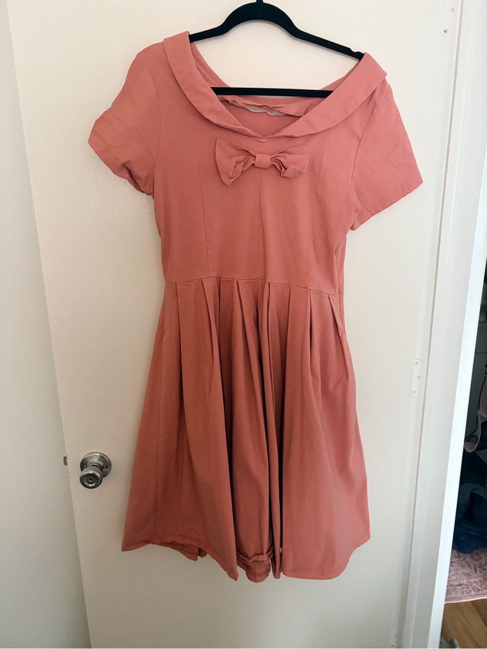 Gowntown Women’s 2XL Dusty Rose Pink Bow Pleated Fit & Flare Dress